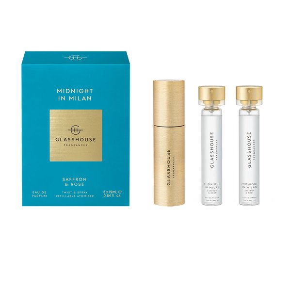 Glasshouse Fragrances Twist & Spray Refillable Atomiser 3 x 19ml - Midnight in Milan