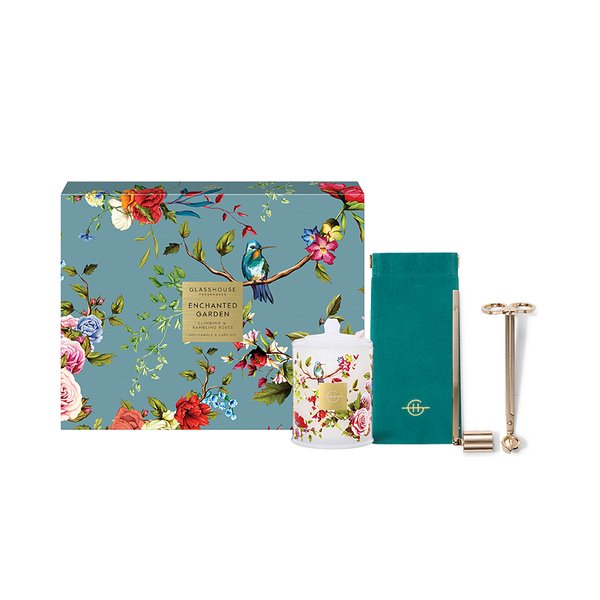 Glasshouse Fragrances Soy Candle & Care Kit Set - Enchanted Garden (Limited Edition)