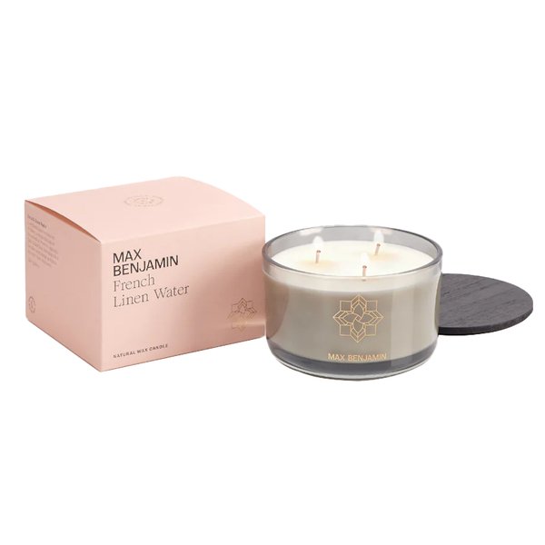 Max Benjamin 3 Wick Luxury Candle 560g - French Linen Water (New Packaging)