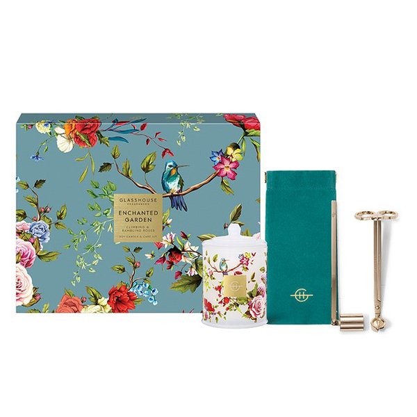 Glasshouse Fragrances Soy Candle & Care Kit Set - Enchanted Garden (Limited Edition)