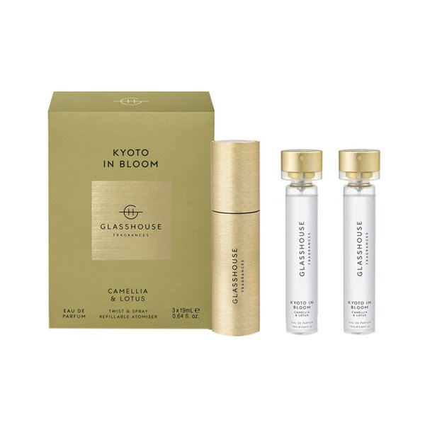 Glasshouse Fragrances Twist & Spray Refillable Atomiser 3 x 19ml - Kyoto In Bloom
